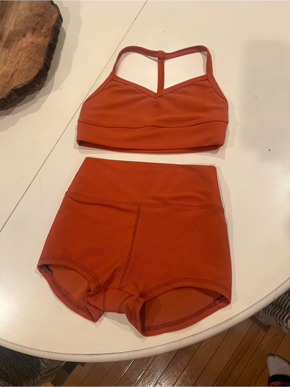 FIVE Dancewear : SA Ribbed T-Back Sports Bra & High-Waist Shorts in Rust